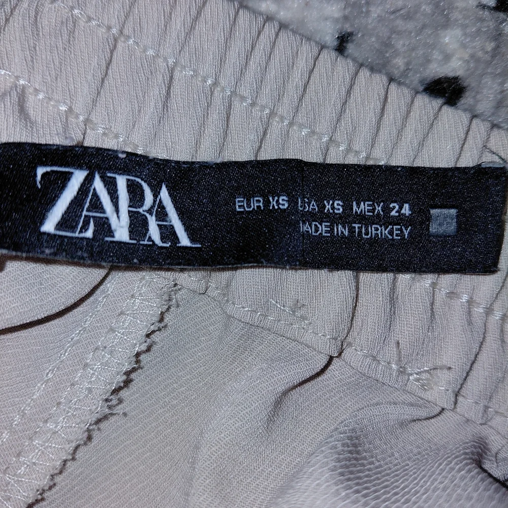 Zara High Waisted Beige Drawstring Pajama Style Ankle Pants XS - Picture 9 of 15